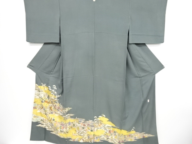 リサイクル　作家物　金彩友禅時代風景に貴族模様刺繍一つ紋色留袖